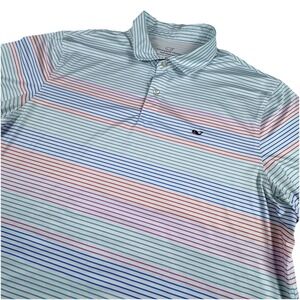 Vineyard Vines Performance Polo Men XL Stripe Golf Wicking Logo Stretch White